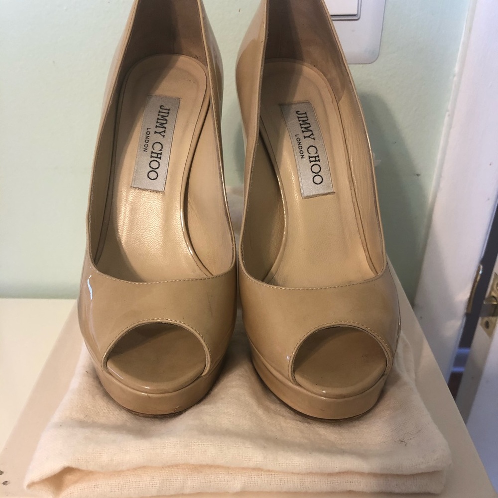 Jimmy Choo nude patent leather heels